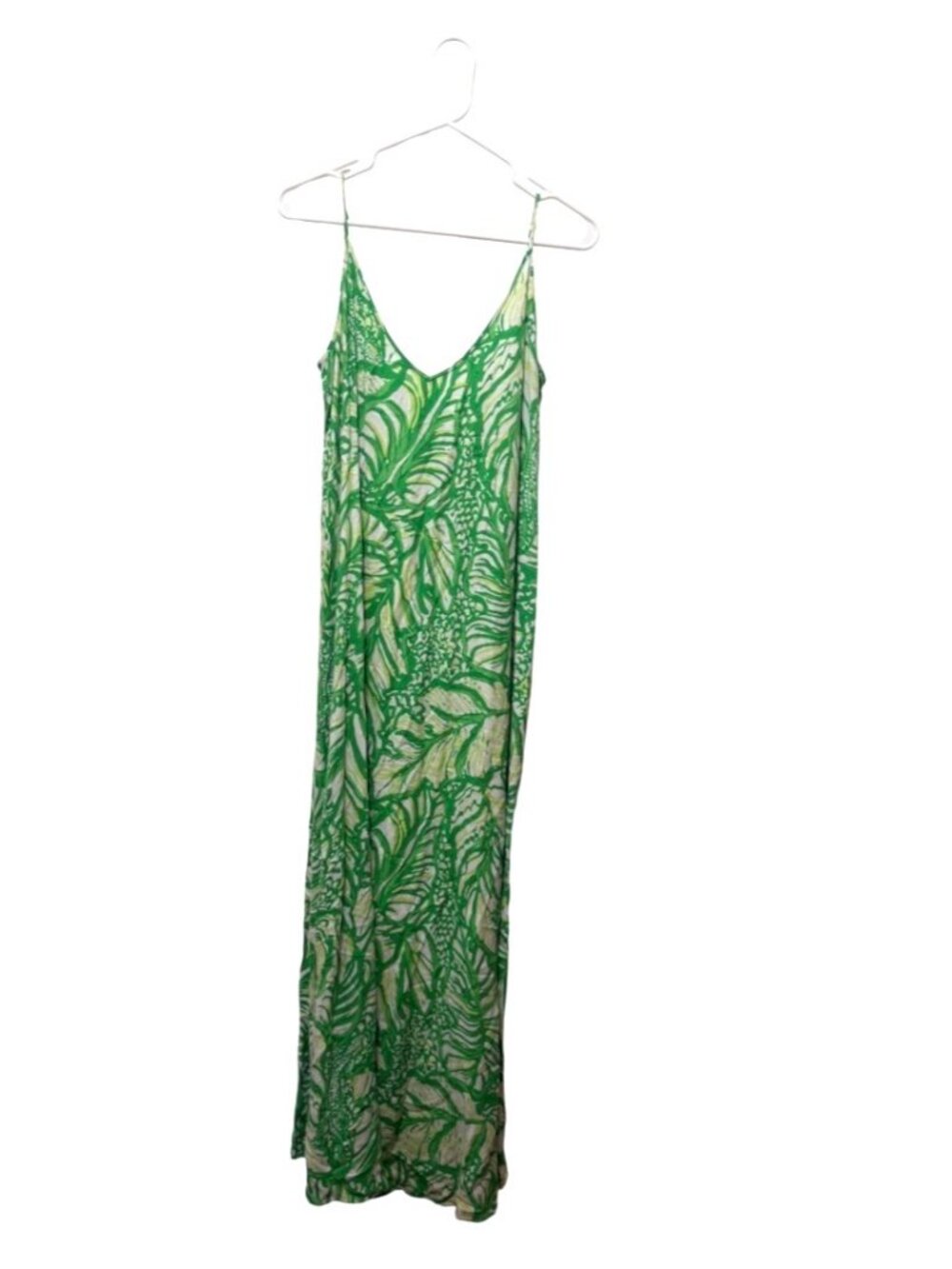 Lilly Pulitzer green tropical maxi dress M beaded pink tassel low back - Picture 10 of 10